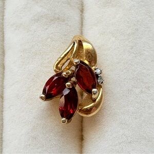 Single Red Gemstone Goldtone Earring- One item